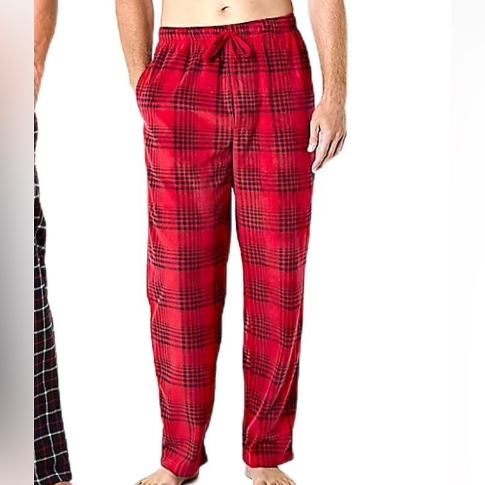 Mens St John’s Bay Red Plaid Microfleece Lounge Pants Sz XLT